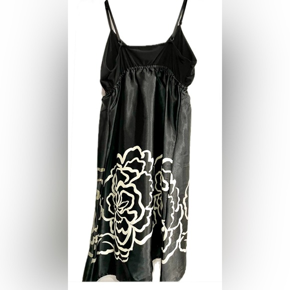 DOTS silky black with white floral bottom Spaghetti Strap Dress SizeM like new - Picture 3 of 11